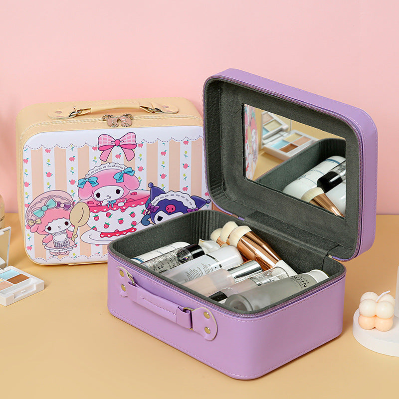 Cute cartoon Kulomie cosmetic case desktop plus size PU leather cosmetic mirror storage box portable storage case