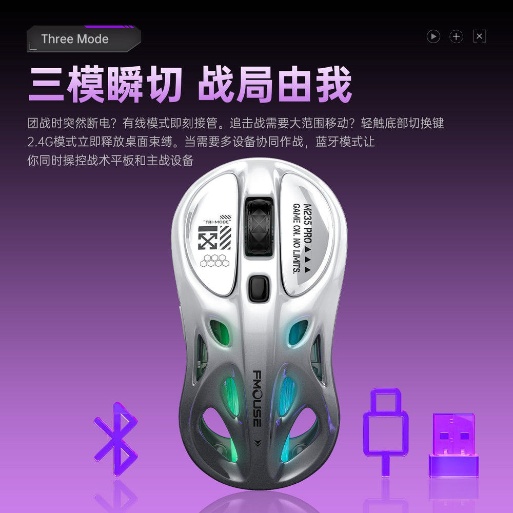 Tiger cat m235pro wireless bluetooth tri-mode mouse - hollowed-out design, lightweight, for office, esports, gaming, business use