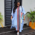 European and american cross-border african women's clothing  spring new arrival: elegant plus size printed loose v-neck robe dress