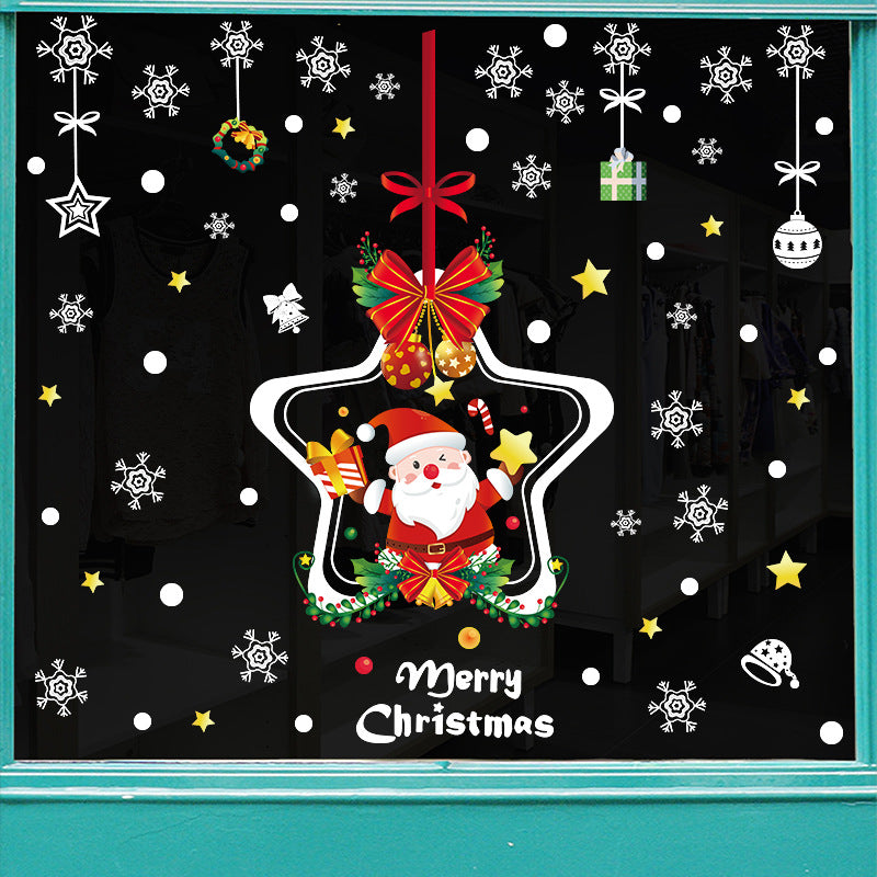 Christmas decoration glass door sticker shop window arrangement Santa Claus snowflake star hanging ring glue-free static sticker
