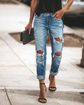 summer new arrival:  cross-border fashion, european and american style, washed  distressed straight-leg streetwear jeans for women