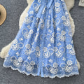 French chic blue lace dress - women's summer bubble sleeve a-line maxi dress - slim fit & figure flattering - new  collection
