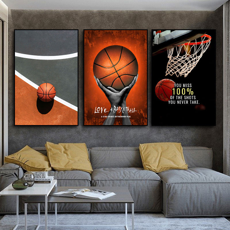 Basketball decorative painting boys bedroom theme room layout hanging painting youth sports field stadium gymnasium mural