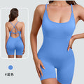 European and american style one-piece yoga bodysuit with removable padded bra, criss-cross back design, breathable, casual, activewear, and shaping bodysuit