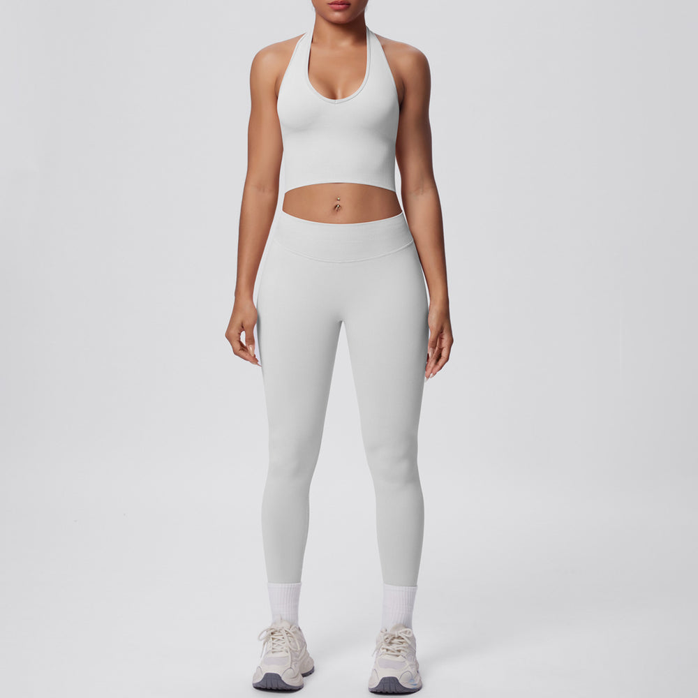 fashion seamless halter neck back yoga suit running sports fitness yoga suit two-piece set for women