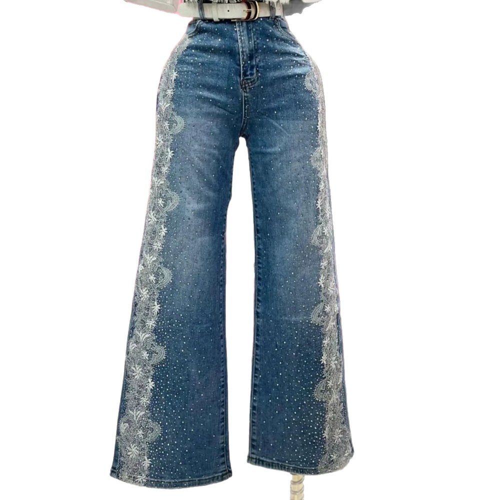 Women's sequinjeansboyfriend jeansloose pants hot diamond denim pants wholesale cargo jeans