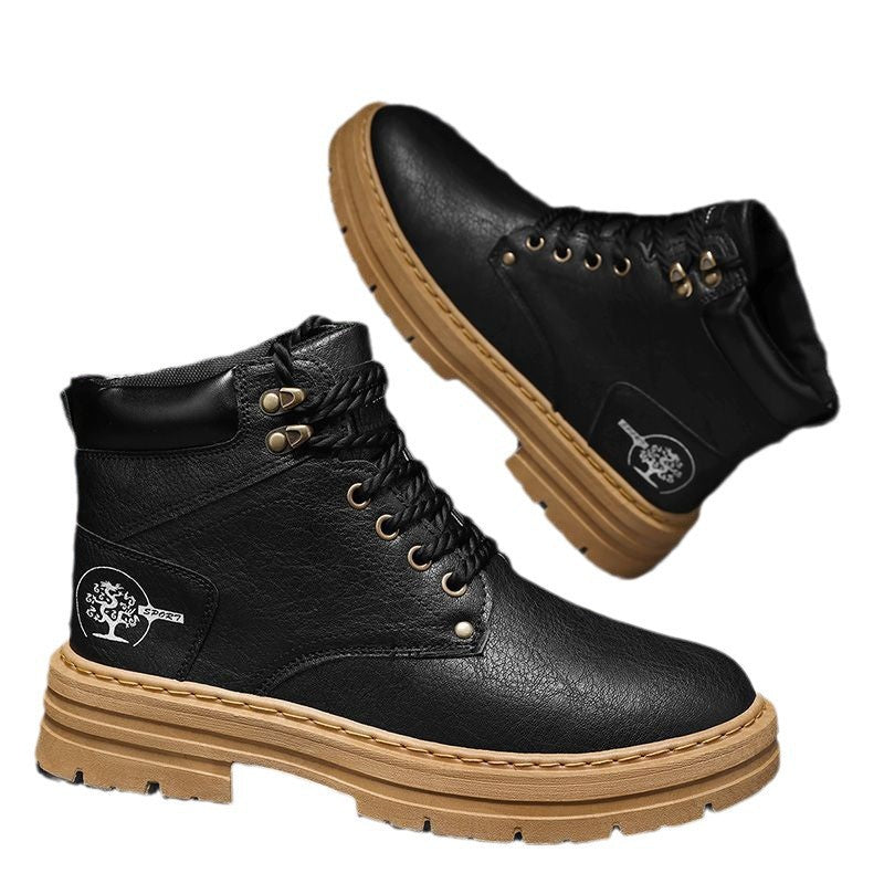 2025winternew arrivalhigh-top bootsmentrendyeasiest for matchthick solecasual leather shoesworkwear sneakerstrendy shoes for men