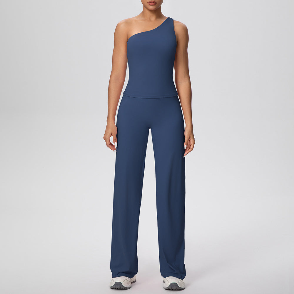 New arrival: cross-border double-sided brushed microfiber solid color compression set - high-stretch activewear for running, fitness, and yoga (two-piece)