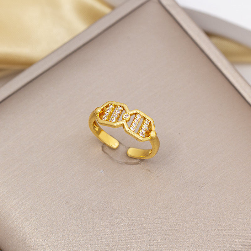 foreign trade popular zircon inlaid square ring with eight-character opening adjustment 18k gold electroplated high-end finger