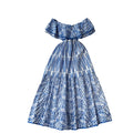 Elegant, sophisticated, and effortlessly chic: this ruffled, off-the-shoulder, lace-embroidered, and cutout maxi dress is perfect for a glamorous beach vacation