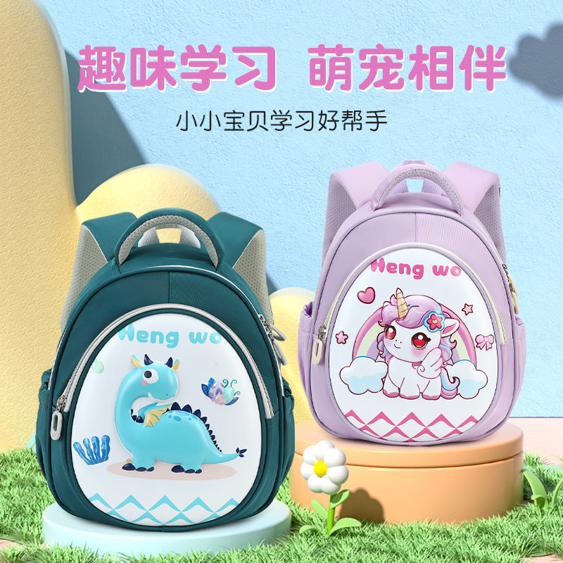 New lightweight kindergarten backpack for boys - cute dinosaur eggshell design - available in small, medium, and large sizes - perfect for preschool, kindergarten, and first grade girls