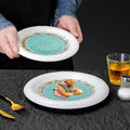 Japanese minimalist ink wash painting ceramic dinner plate - creative, round, ruffled edge, high-end plating for western cuisine, ideal for restaurants and hotels