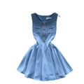 French chic mini dress - women's summer high-end round neck sleeveless metallic buckle waist slimming a-line party dress