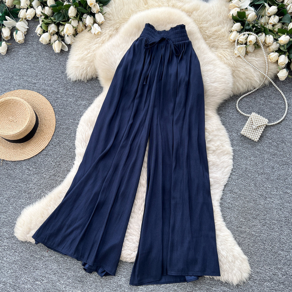 K-stylework clothing style high waistloose pants women's lazy style drapedloose flesh-covering elastic waisteasiest for matchcasualpants