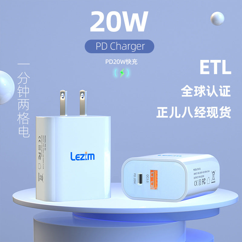 Pd20w charger head uk plug us & eu certified dual port compatible with apple & xiaomi qc3.0 fast charging dual protocol