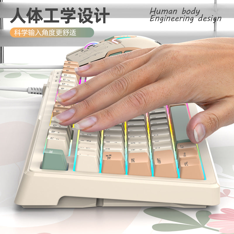 Dazzling silver fox k600 wired keyboard and mouse combo - 87-key rainbow backlit tri-color keycap office & business set