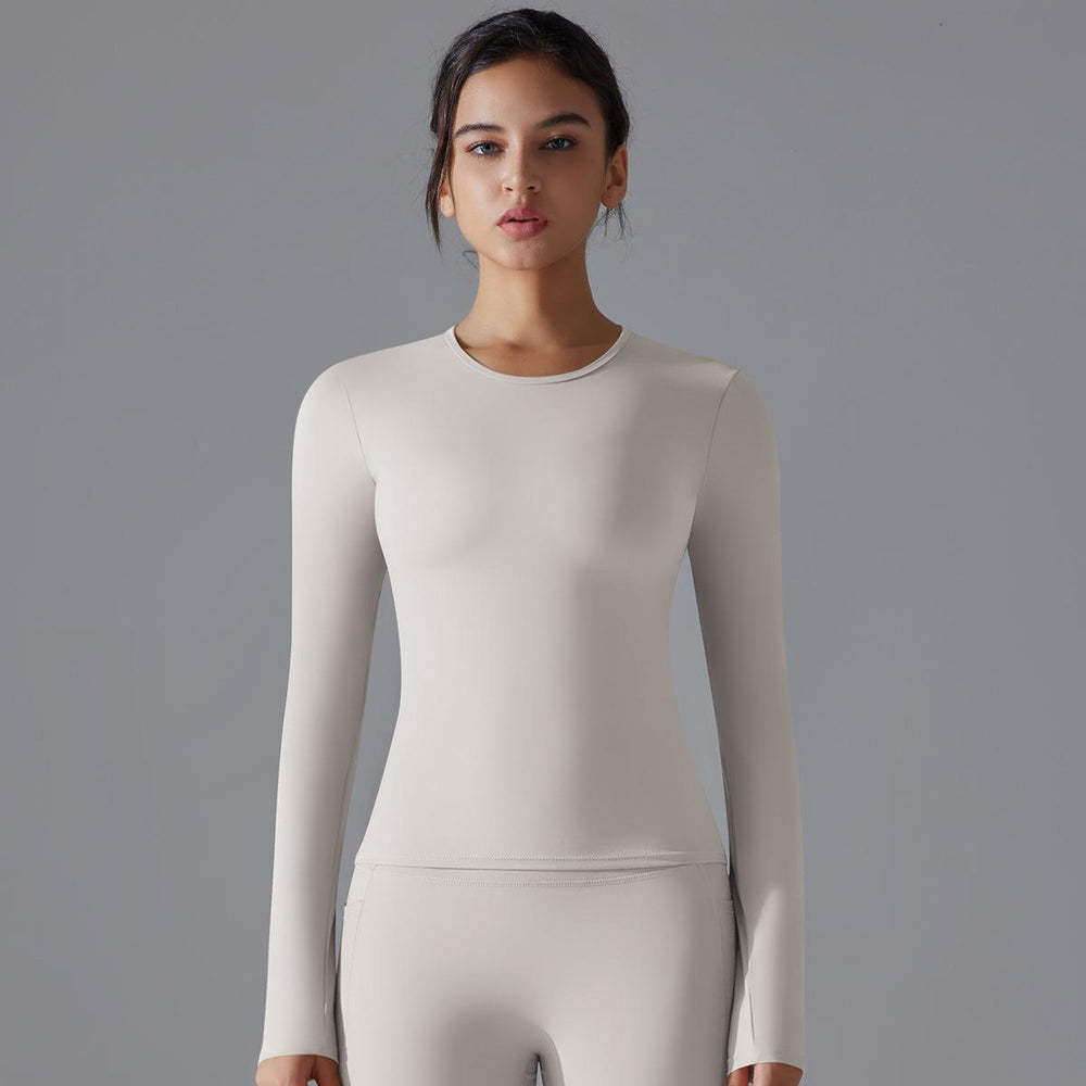 New double-sided brushed nylon long-sleeve yoga top - barely-there feel, casual pilates, running, and workout long-sleeve fitness top