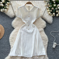 Frenchretro lapel short-sleeved dress female small fragrant style waist slimming lookelegant single-breasted button age-reducing sweater skirt