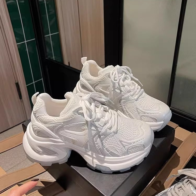 Women's chunky platform mesh breathable silver dad shoes - 2025 summer new fashion, height increasing, versatile casual sneakers