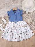 exclusive supply of youxiaofei sleeve denim vest + suspender dress cake skirt girlsuittwo-piece set