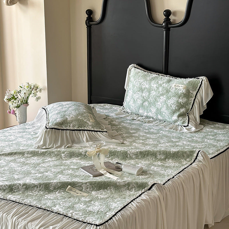 Summer French Class A Cool Silk Mat Three-piece Bed Skirt Princess Ice Silk Jacquard Air Conditioning Soft Mat Washable