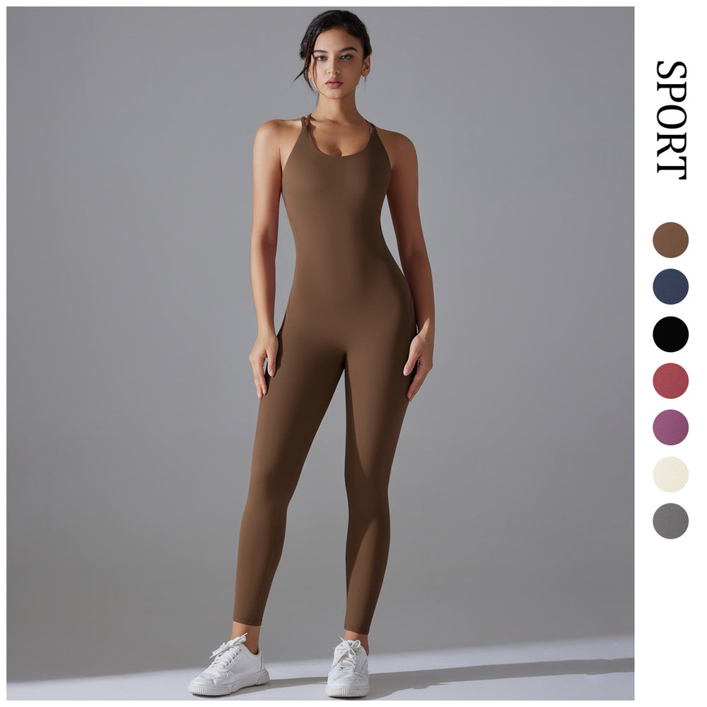 New arrival sling beautiful back yoga wear jumpsuit peach butt lift tight running jumpsuit quick-drying sports jumpsuit