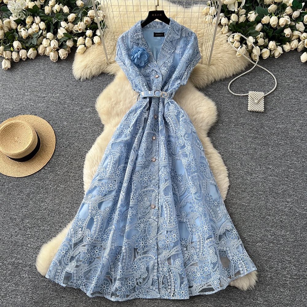 French chic lace 3d floral cutout dress - new high-waisted, slimming, elegant maxi dress for women