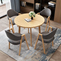 Light wood grain single table + dark gray leather chair