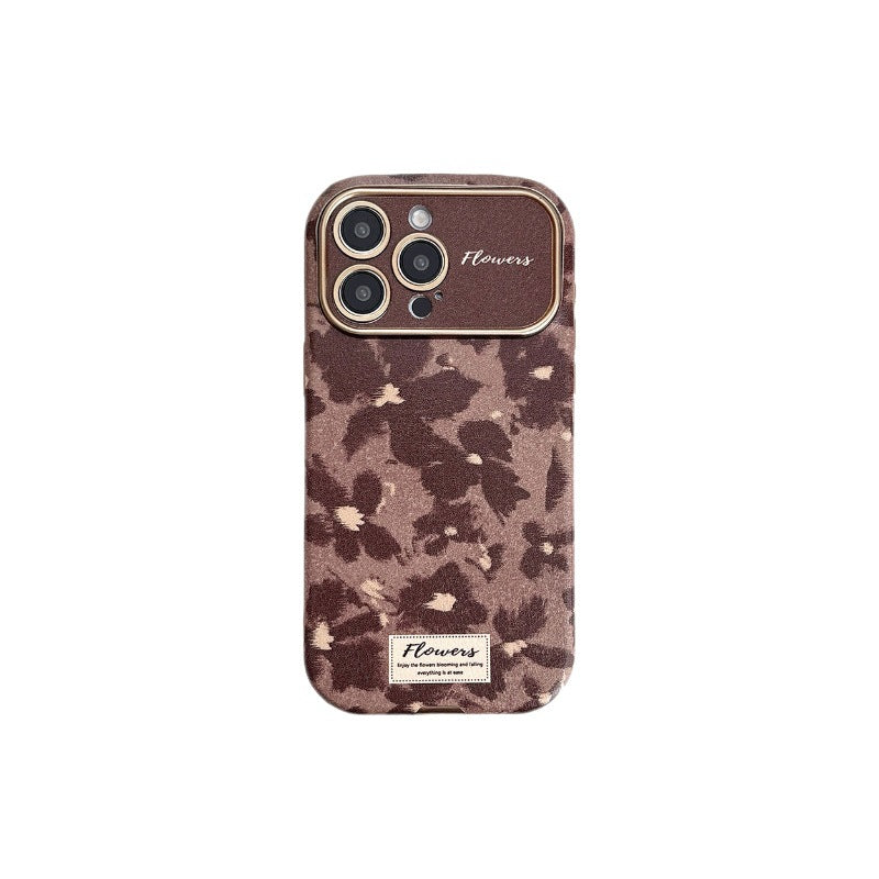 Mixed brown flowers are suitable for apple 17 anti-fall mobile phone case large window iphone16promax protective cover anti-fall