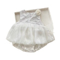 New summer style sleeveless romper dress for baby girls - perfect for 100-day celebrations, birthdays, and special occasions. features a chic mesh overlay for a princess look