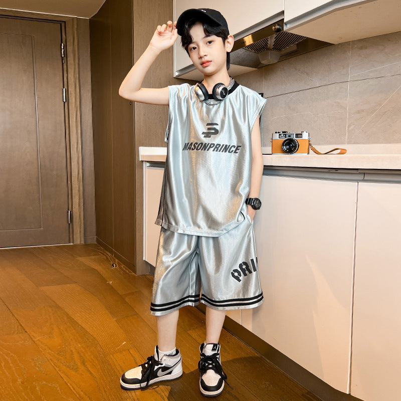 Boys'  summer new arrival: sporty letter print t-shirt & sleeveless set - trendy brand, relaxed fit, casual style