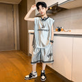 Boys'  summer new arrival: sporty letter print t-shirt & sleeveless set - trendy brand, relaxed fit, casual style