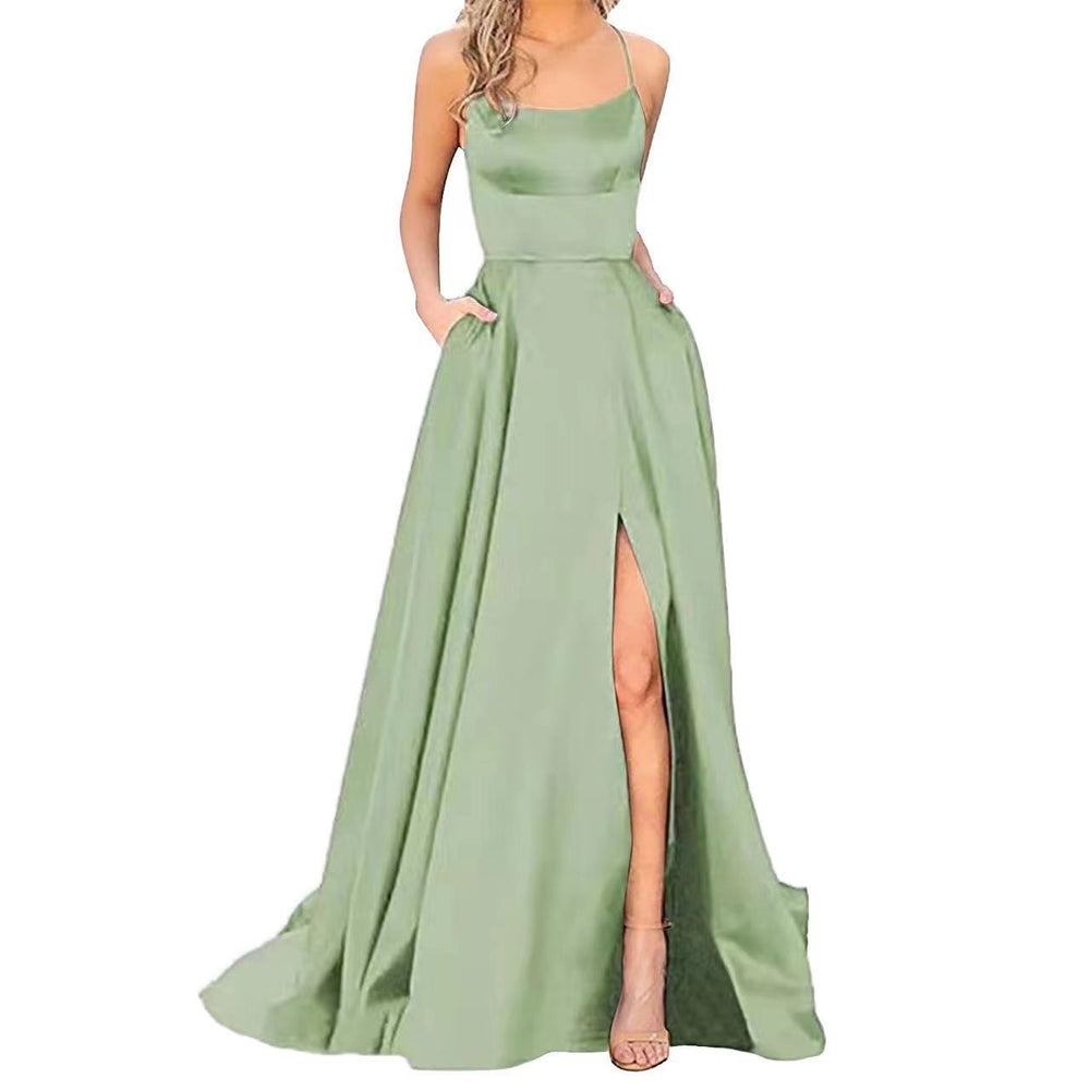 solid color european and american bridesmaid dresses long slimming off-the-shoulder best friend  fashion bridesmaid evening gowns