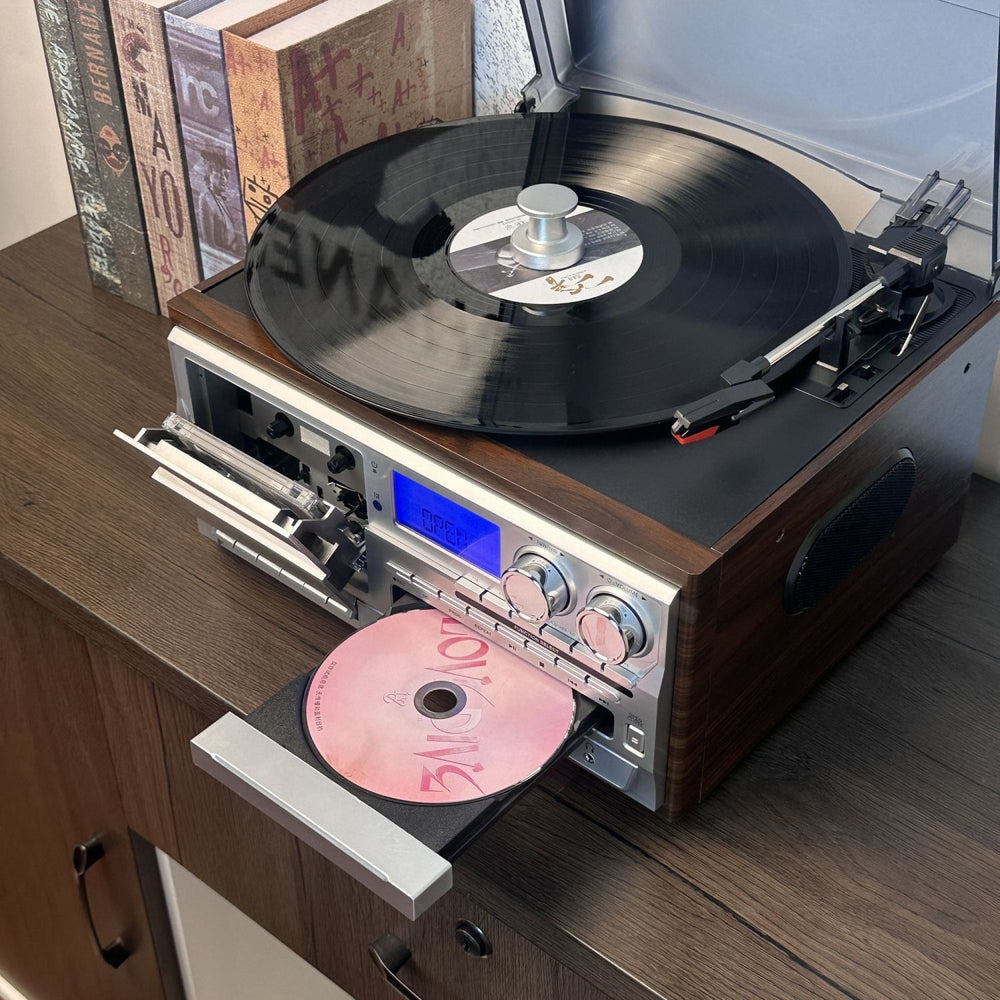 Brand new multifunctional vinyl record player lp bluetooth speaker cd player cassette tape deck - high fidelity, perfect for home, nostalgic gifts