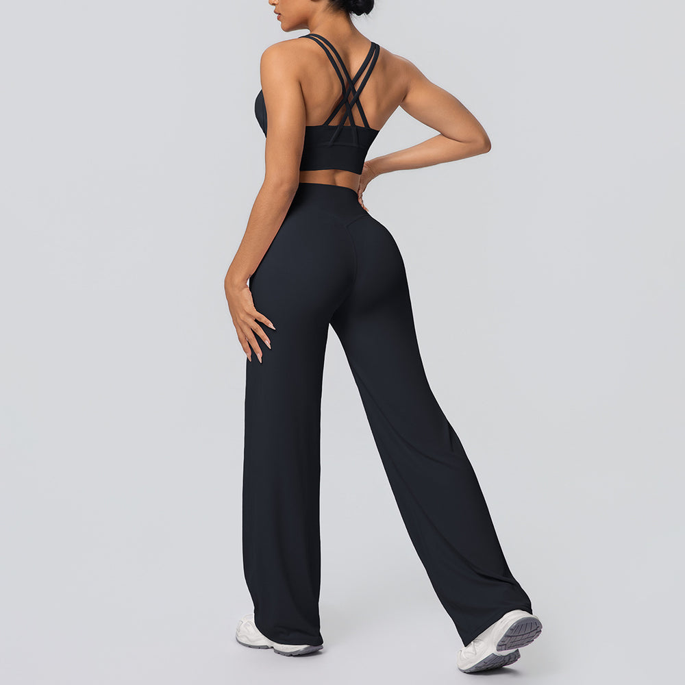 Fashion cross-border nude cross-back bra casual sports hip lifting loose pants fitness yoga wear two-piece set for women