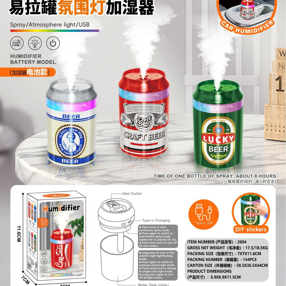 New mini pull-tab can humidifier - car & home usb mist maker with color-changing ambient light - desktop gift night light