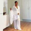 European and american cross-border women's clothing  summer new arrival: casual loose plus size tie-waist shirt and high-waisted pants fashion set