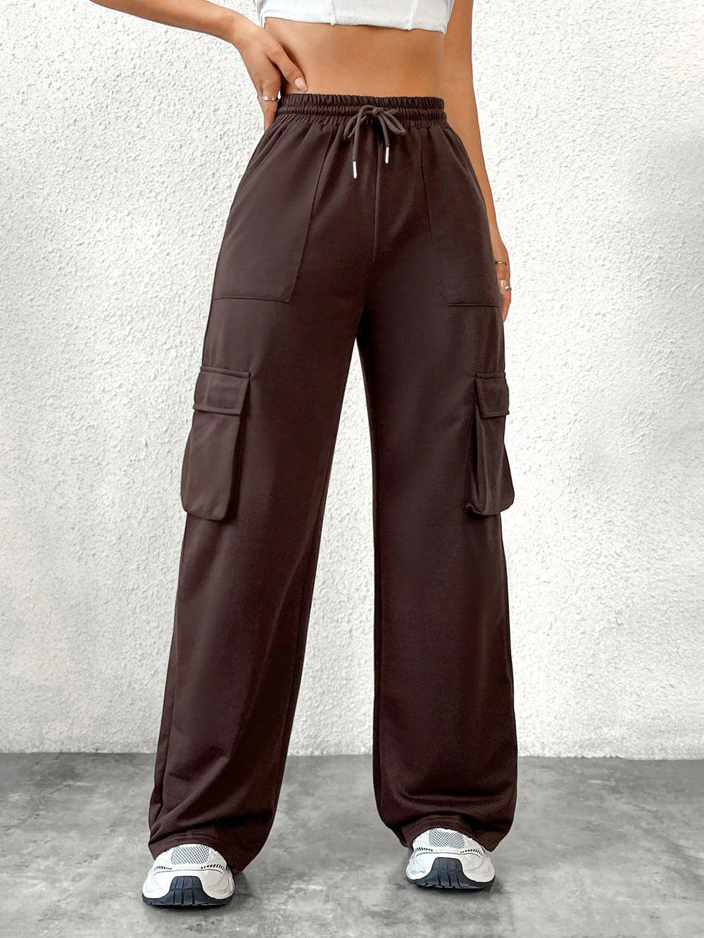 C2-72806# cross-border foreign trade women's fashion ins pure color drawstring elastic waist casual workwear pants