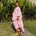 European and american plus-size women's clothing:  autumn new arrivals - stylish and chic vacation-ready pink striped maxi dress