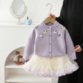 Girls' cardigan sweater princess dress two-piece set with embroidered floral tutu skirt - korean style knitted outfit for baby girls