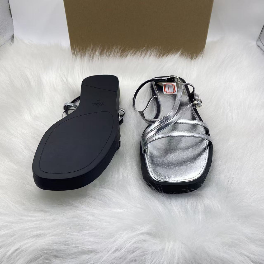 Za's 2025 new one-strap buckle square-toe stiletto heel versatile sandals - women's fairy style mid-heel thong sandals