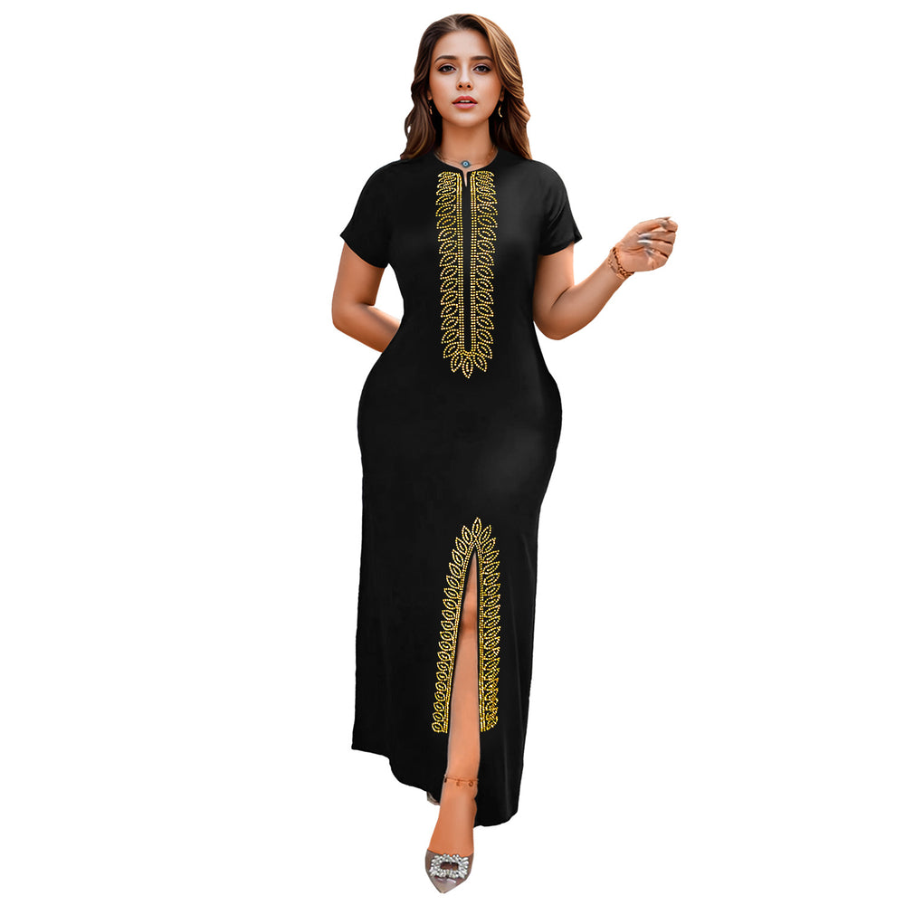 C7261 cross-border   fashion women's hot diamond arm slit elegancesilm dress