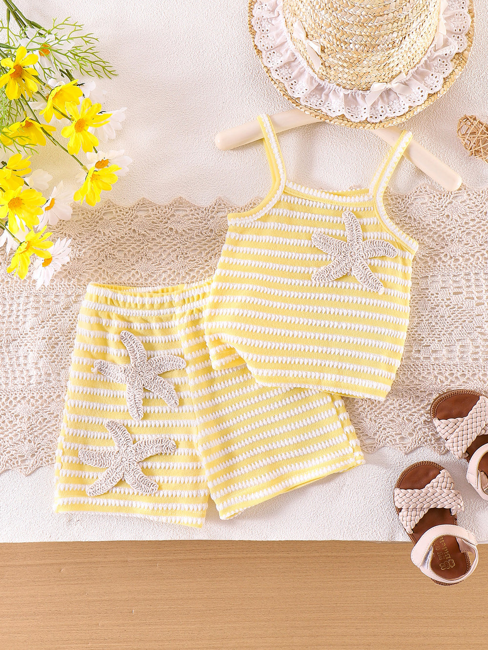 Children's clothing cross-border european and american girls yellow camisole + shorts two-piece set of children's clothing