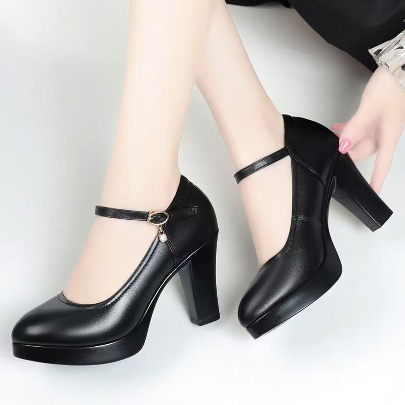 Soft leather soft bottom ladieswear shoes high heels abrasion resistantwaterproofbows work shoes micro business group purchase live broadcast one piece dropshipping