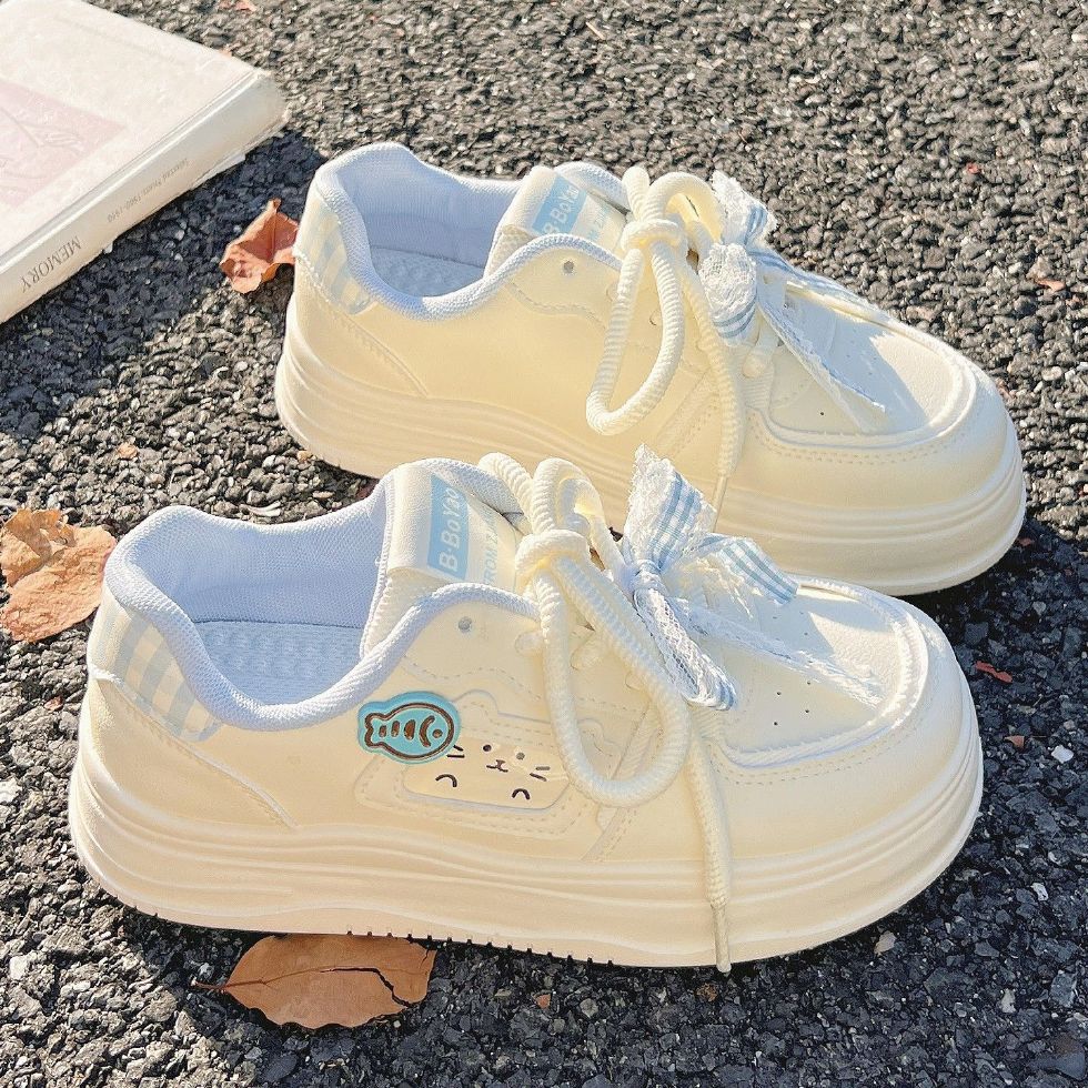 spring new thick-soled platform sneakers, korean style cute white shoes, girls' versatile all-match shoes, perfect for skirts, student casual shoes