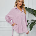 european and american women's clothing cross-border trade independent station  new arrival ruched cuff loose striped shirt top
