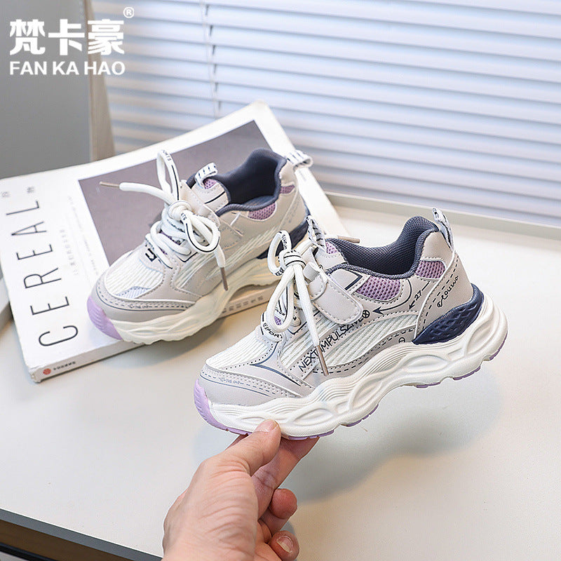 Vancahao girls' lightweight fashion sneakers,  spring/autumn new korean style kids' trendy running shoes, chunky sneakers