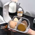 Cosmetic sponge storage box with lid, dustproof dressing table lipstick air cushion storage shelf, portable powder puff storage box