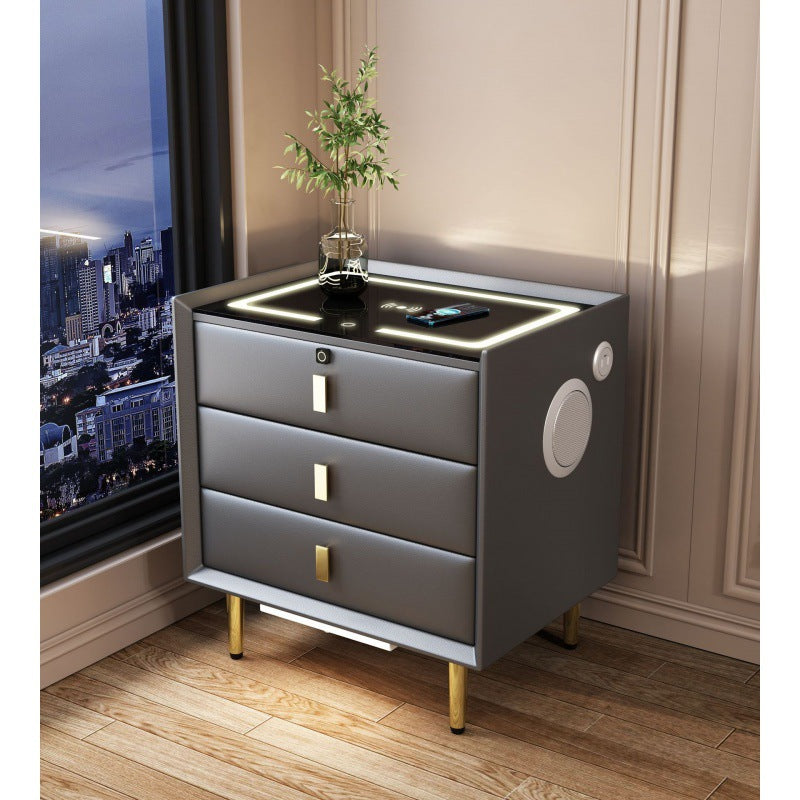 Smart nightstand - modern minimalist, new luxury solid wood bedside table with wireless charging and multiple functions for bedroom