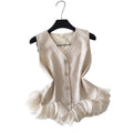 Frenchclassy sense of petal patchworkv neck sleeveless vest women's summerwork clothingsense of design single breasted age-reducing tops